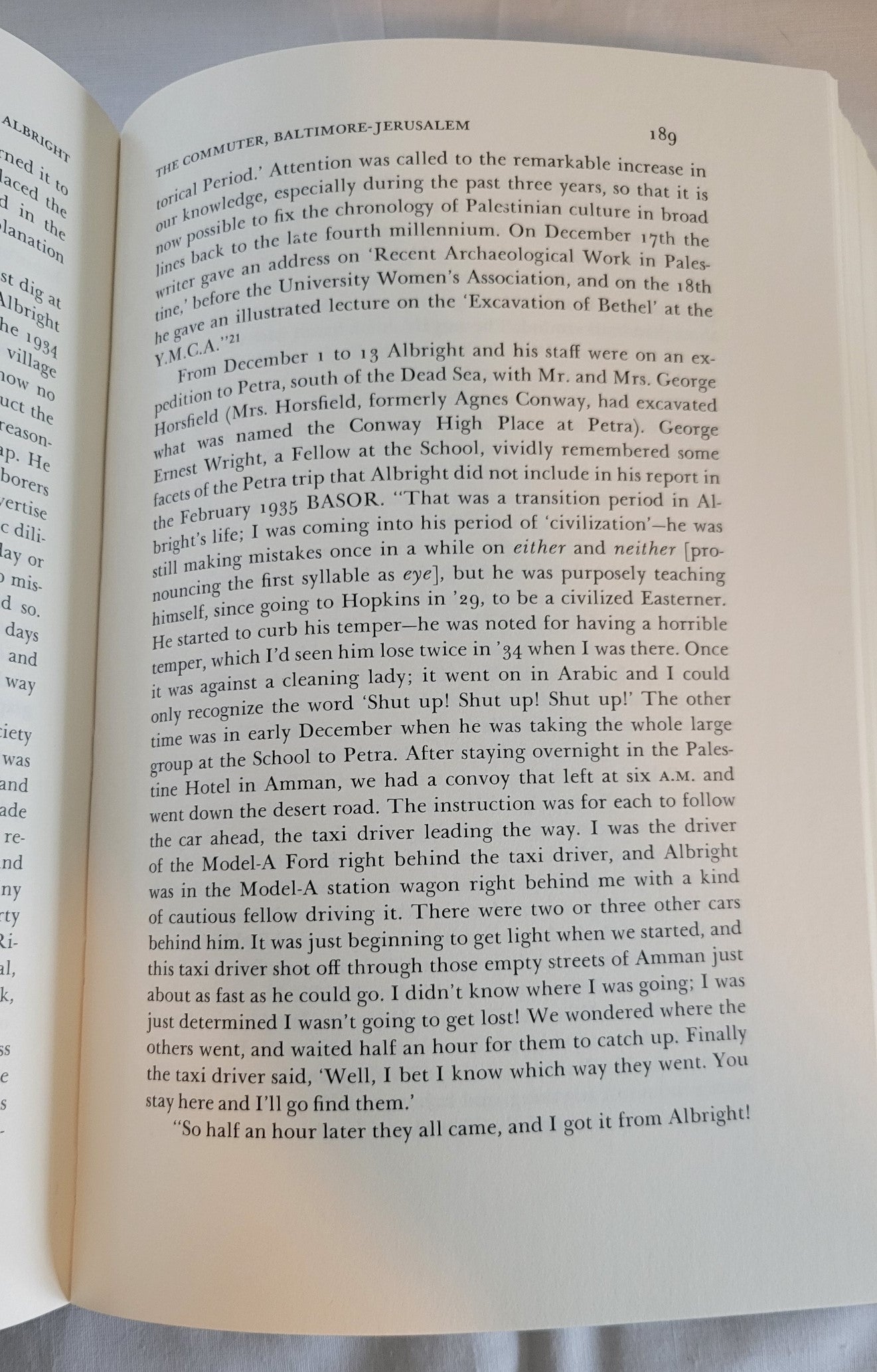 Used book for sale " William Foxwell Albright: A Twentieth-Century Genius” by Leona Glidden Running and David Noel Freedman. Page 189