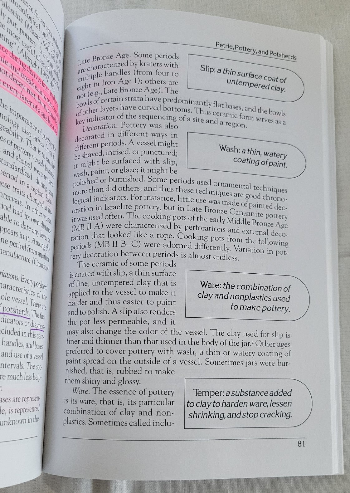 Used book “Doing Archaeology in the Land of the Bible: A Basic Guide” Written by John D. Currid. "A popular introduction to archaeology and the methods archaeologists use to reconstruct the history of ancient Israel." View of page 81.