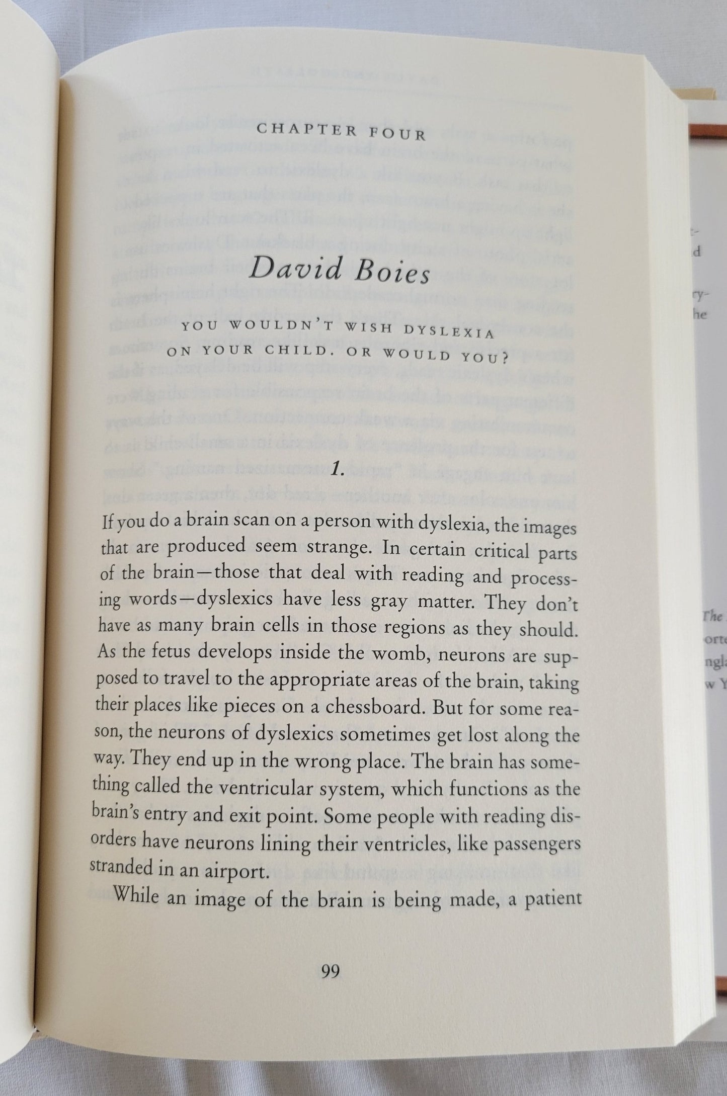 Used book David and Goliath: Underdogs, Misfits, and the Art of Battling Giants, written by Malcolm Gladwell.  View of page 99.