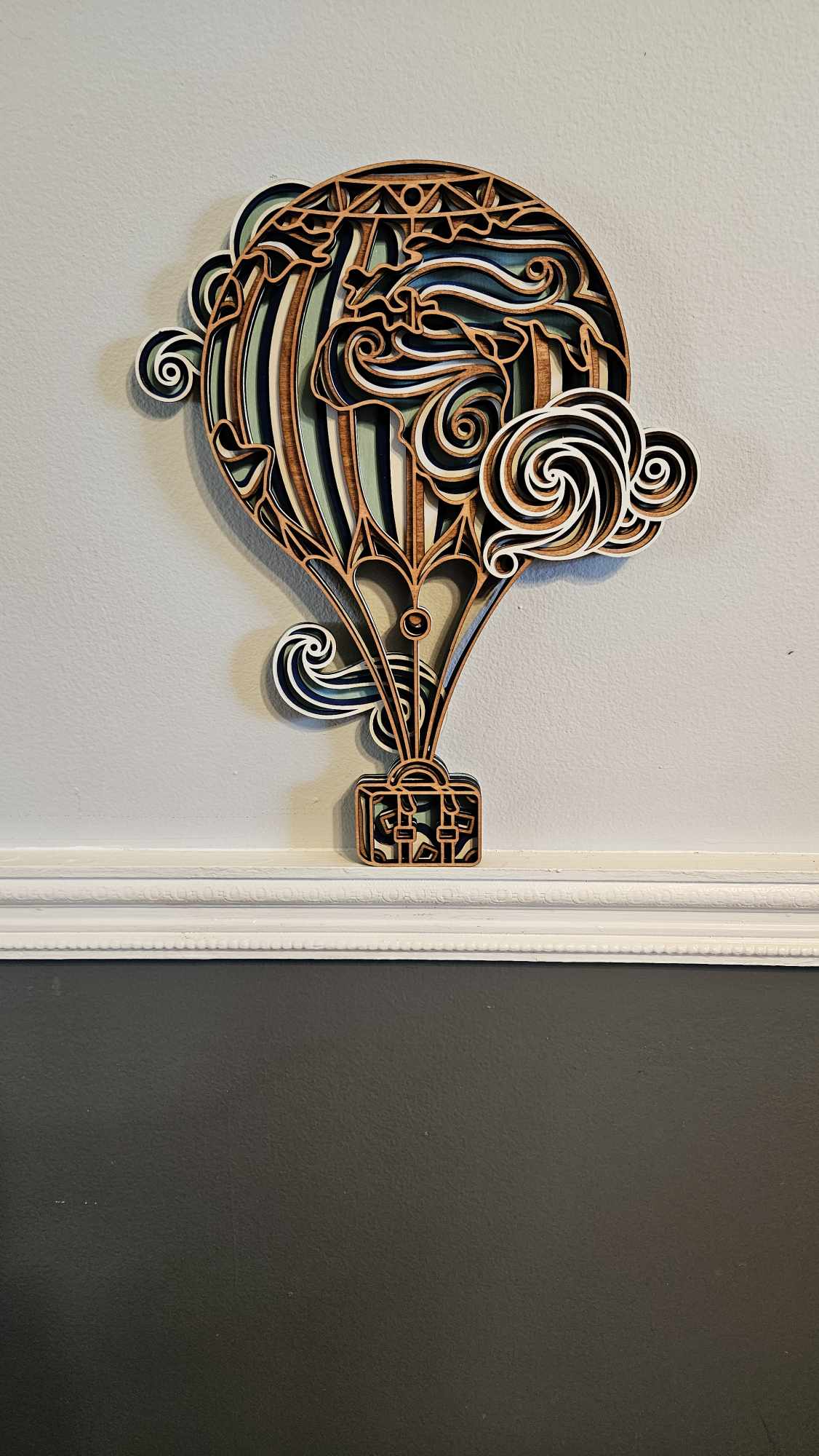 Hot Air Balloon Wall Decor Art - Laser Cut Wood Hand Assembled Custom Avail.