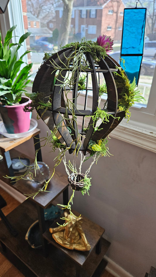 Nature Lover's Hanging Hot Air Balloon with Faux Plants