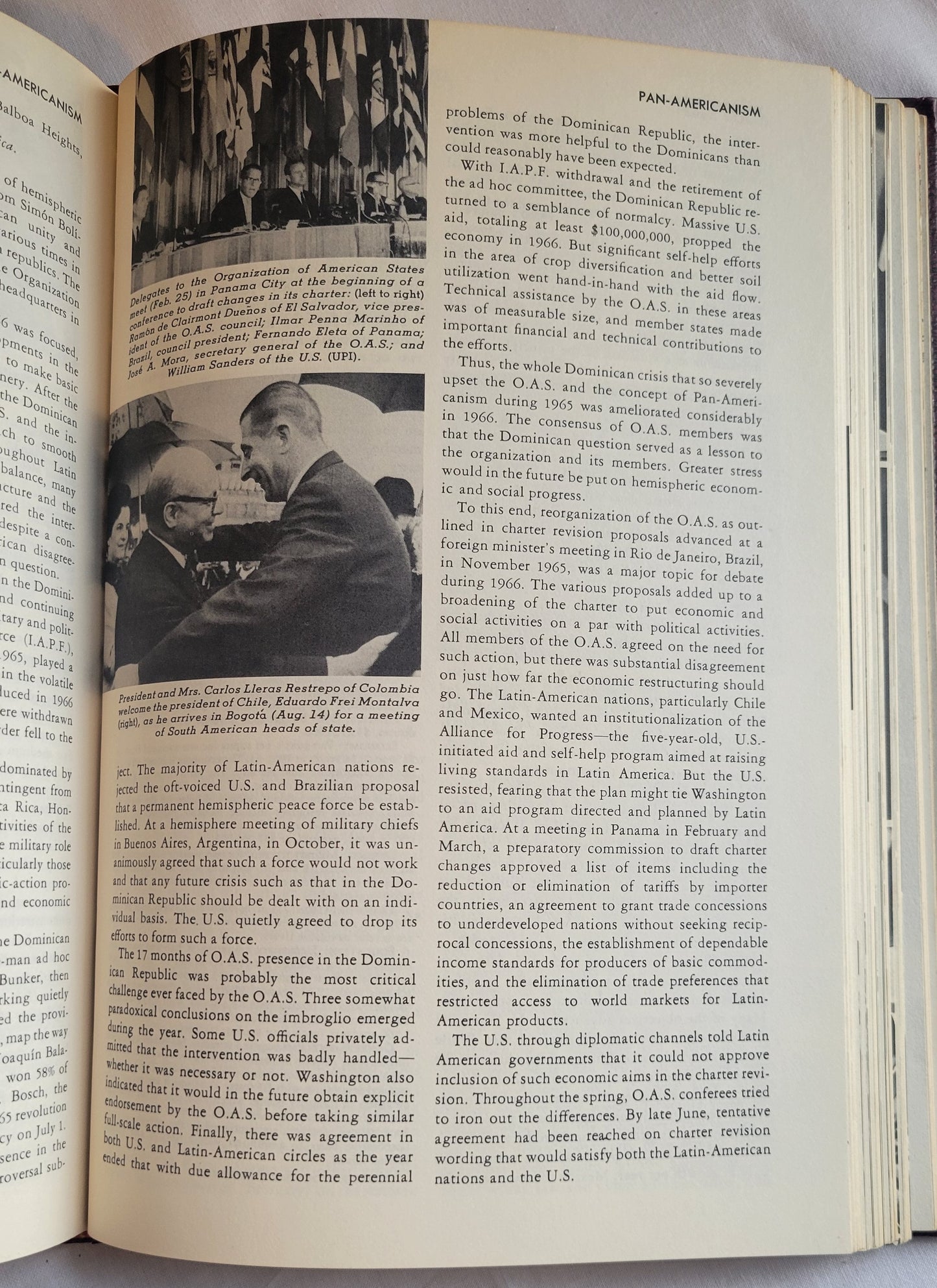 Vintage book for sale "Illustrated World Encyclopedia: 1967 Book-of-the-Year" published by Bobley Publishing in 1967. An encyclopedia of world events in 1967, with pictures and graphics. View of random page.