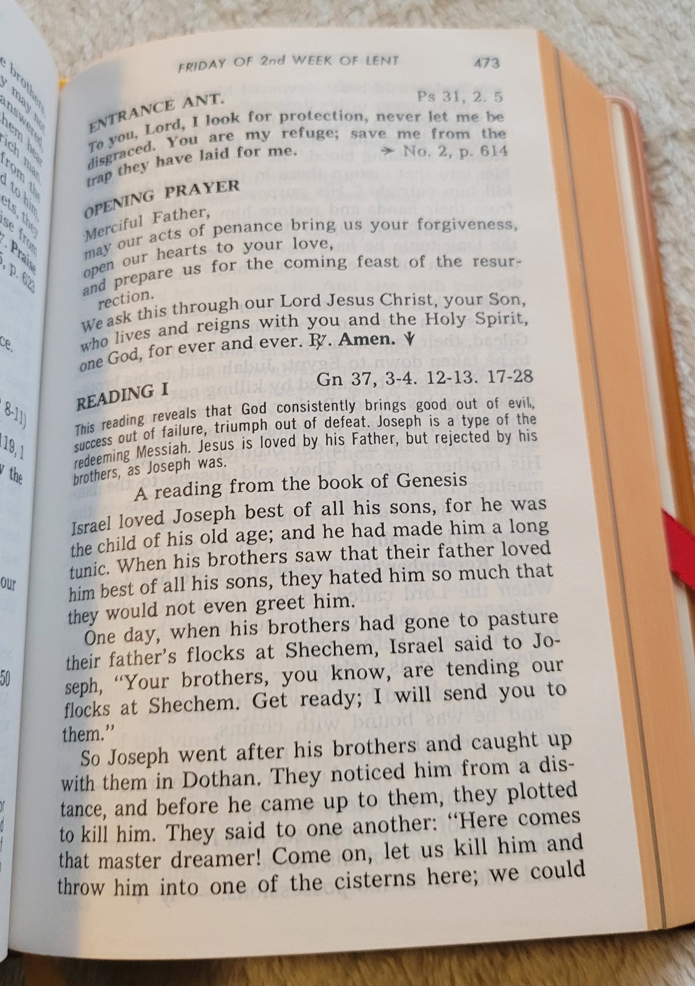 Vintage book for sale, "New....St. Joseph Weekday Missal Vol 1: Advent to Pentecost" Complete Edition, by the Catholic Book Publishing Company, "In accordance with Vatican II". View of page 473