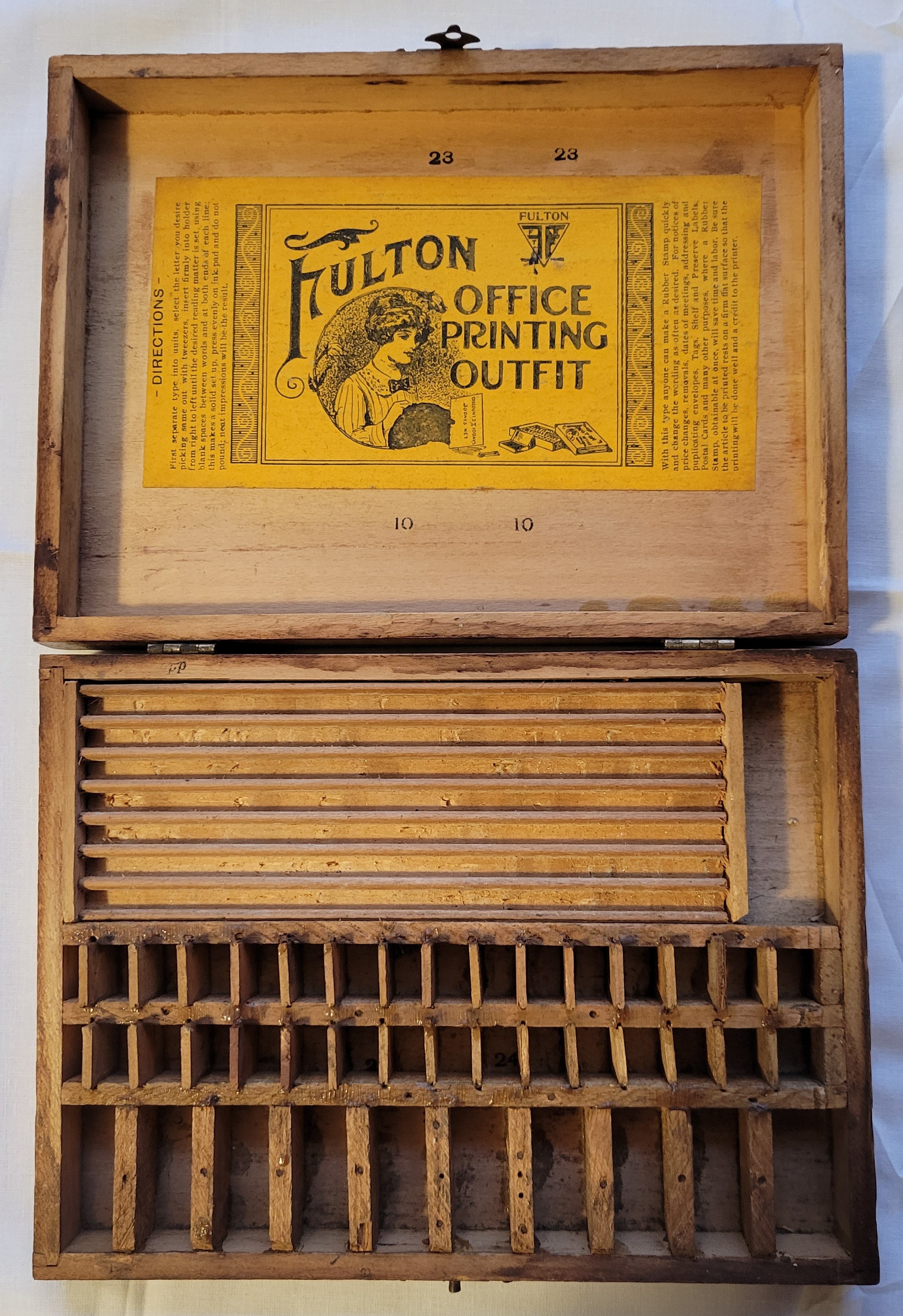 Antique outlet printer stamp set in wood box