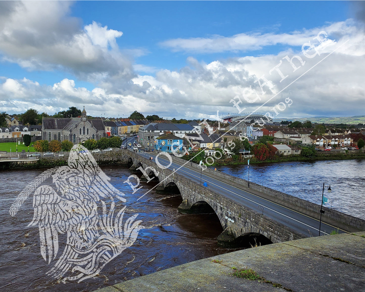 Travel photography. Gifts for history lovers and travelers. Color photograph of Limerick, Ireland and the River Shannon, from a top the 13th century King John's Castle. 